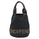 FENDI Hand Bag Canvas Black Brown Auth 208666-2