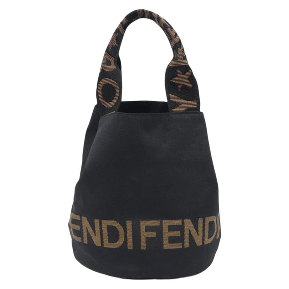 FENDI Hand Bag Canvas Black Brown Auth 208666