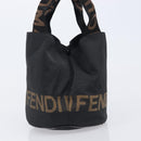 FENDI Hand Bag Canvas Black Brown Auth 208666-3