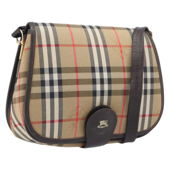 Burberrys Nova Check Shoulder Bag Canvas Beige Gold Auth 208676