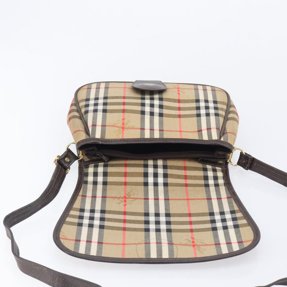 Burberrys Nova Check Shoulder Bag Canvas Beige Gold Auth 208676