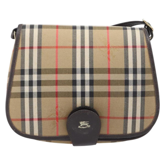 Burberrys Nova Check Shoulder Bag Canvas Beige Gold Auth 208676