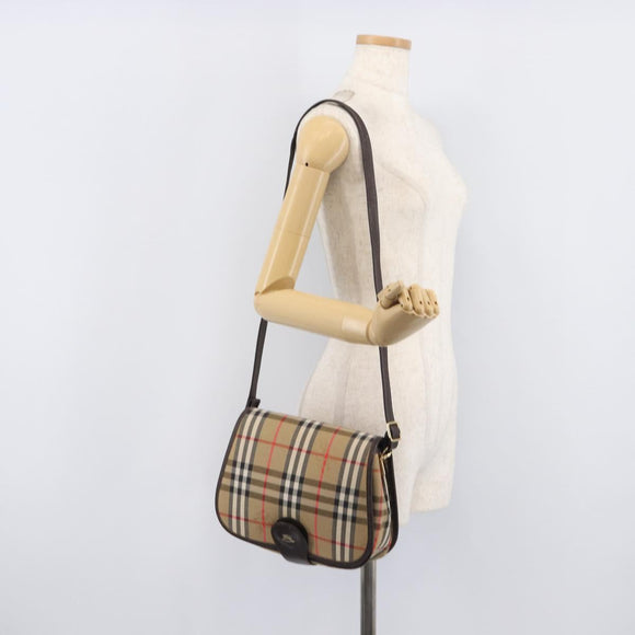 Burberrys Nova Check Shoulder Bag Canvas Beige Gold Auth 208676
