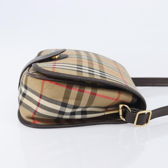 Burberrys Nova Check Shoulder Bag Canvas Beige Gold Auth 208676