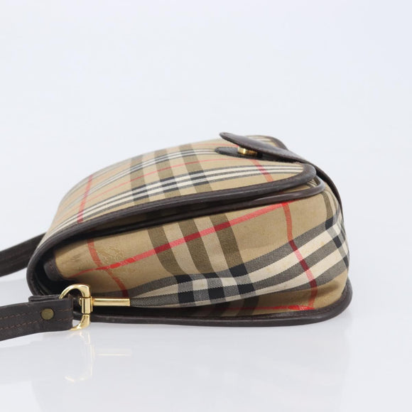 Burberrys Nova Check Shoulder Bag Canvas Beige Gold Auth 208676