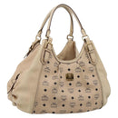 MCM Vicetos Logogram Tote Bag PVC Leather Beige Gold Auth 208677A-1