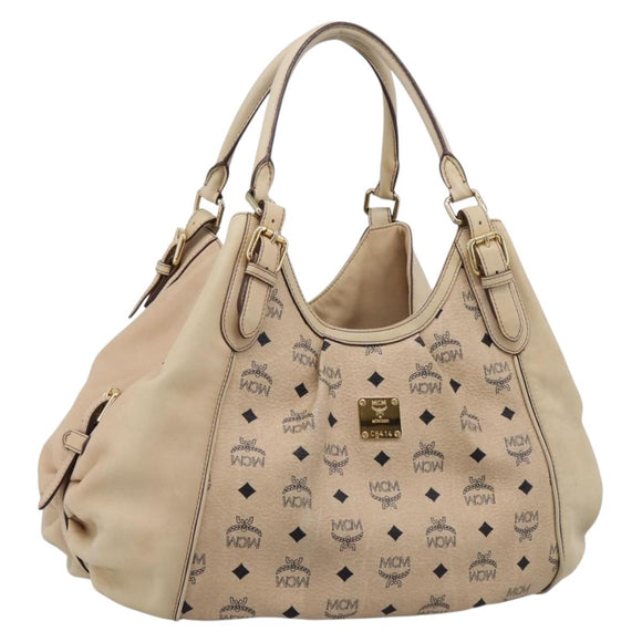 MCM Vicetos Logogram Tote Bag PVC Leather Beige Gold Auth 208677A