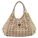 MCM Vicetos Logogram Tote Bag PVC Leather Beige Gold Auth 208677A-13