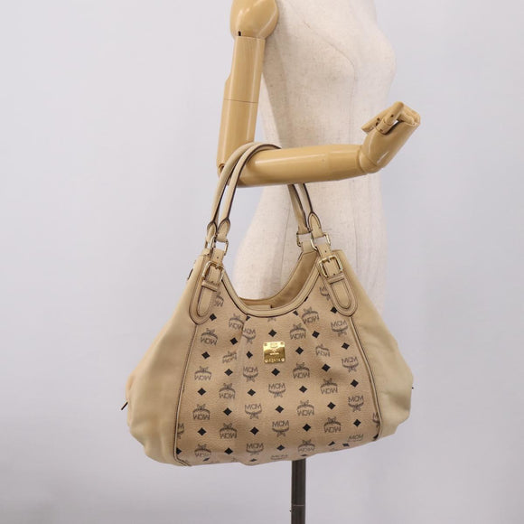 MCM Vicetos Logogram Tote Bag PVC Leather Beige Gold Auth 208677A