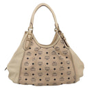 MCM Vicetos Logogram Tote Bag PVC Leather Beige Gold Auth 208677A-2