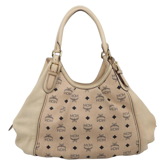 MCM Vicetos Logogram Tote Bag PVC Leather Beige Gold Auth 208677A