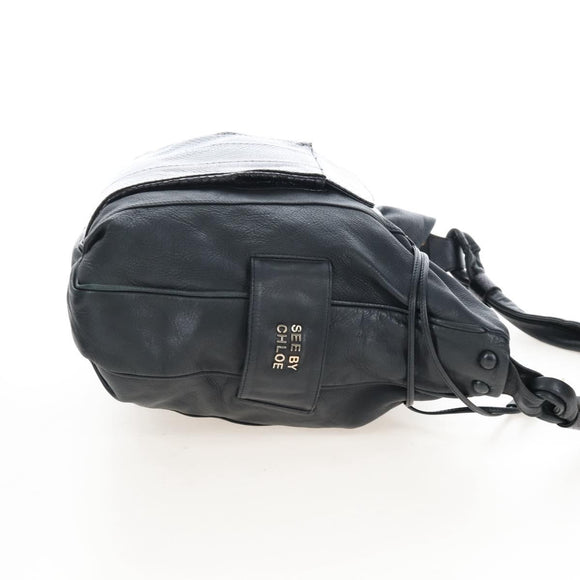 See By Chloe Shoulder Bag Leather Black Gold Auth 208678A