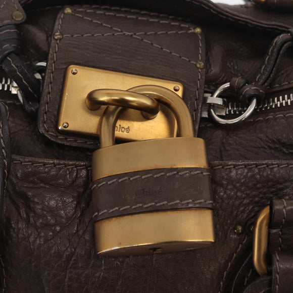 Chloe Paddington Hand Bag Leather Brown Gold Silver Auth 208688V