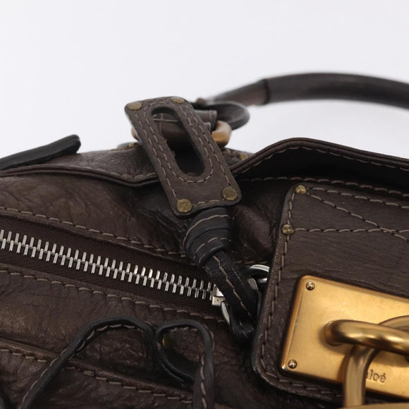 Chloe Paddington Hand Bag Leather Brown Gold Silver Auth 208688V