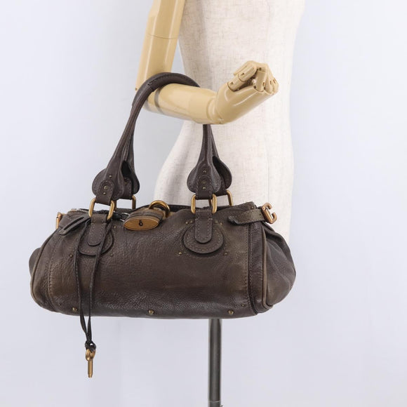 Chloe Paddington Hand Bag Leather Brown Gold Silver Auth 208688V