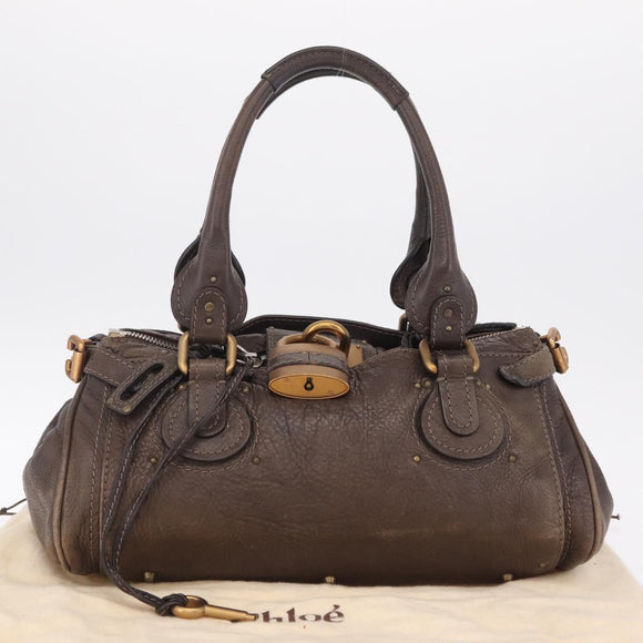 Chloe Paddington Hand Bag Leather Brown Gold Silver Auth 208688V