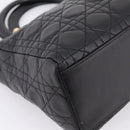 Christian Dior Canage Hand Bag Lamb Skin Black Gold Auth 208690A-14