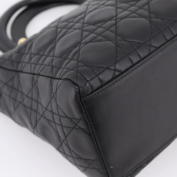 Christian Dior Canage Hand Bag Lamb Skin Black Gold Auth 208690A