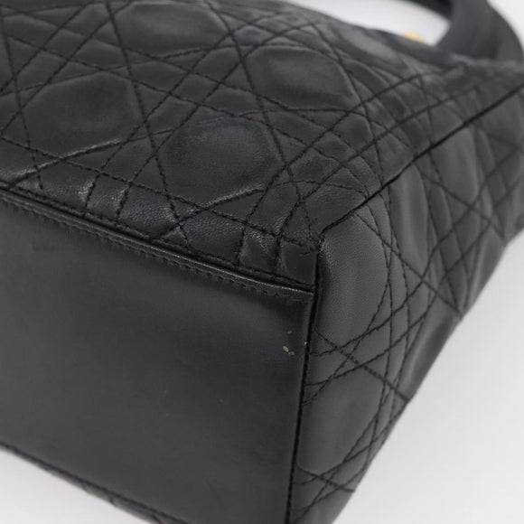 Christian Dior Canage Hand Bag Lamb Skin Black Gold Auth 208690A