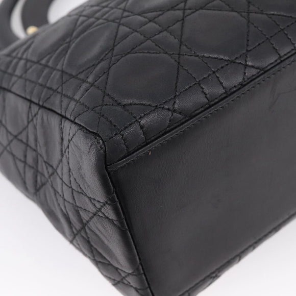 Christian Dior Canage Hand Bag Lamb Skin Black Gold Auth 208690A