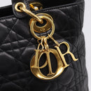 Christian Dior Canage Hand Bag Lamb Skin Black Gold Auth 208690A-17