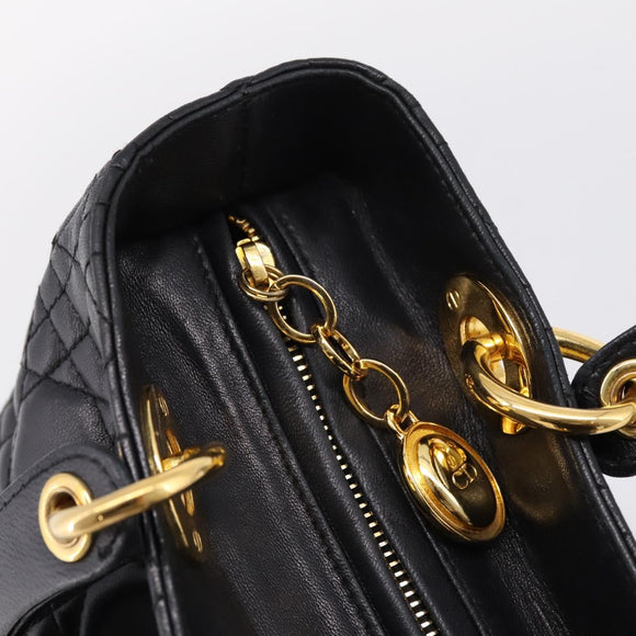 Christian Dior Canage Hand Bag Lamb Skin Black Gold Auth 208690A