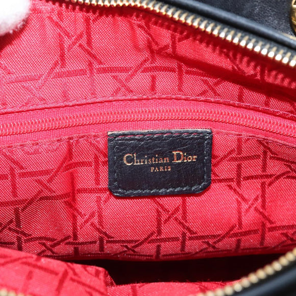 Christian Dior Canage Hand Bag Lamb Skin Black Gold Auth 208690A