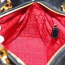 Christian Dior Canage Hand Bag Lamb Skin Black Gold Auth 208690A-19