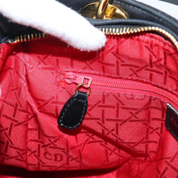 Christian Dior Canage Hand Bag Lamb Skin Black Gold Auth 208690A