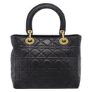Christian Dior Canage Hand Bag Lamb Skin Black Gold Auth 208690A-2