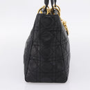 Christian Dior Canage Hand Bag Lamb Skin Black Gold Auth 208690A-3