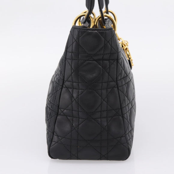 Christian Dior Canage Hand Bag Lamb Skin Black Gold Auth 208690A