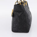 Christian Dior Canage Hand Bag Lamb Skin Black Gold Auth 208690A-4