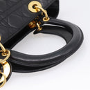 Christian Dior Canage Hand Bag Lamb Skin Black Gold Auth 208690A-7