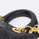 Christian Dior Canage Hand Bag Lamb Skin Black Gold Auth 208690A-8