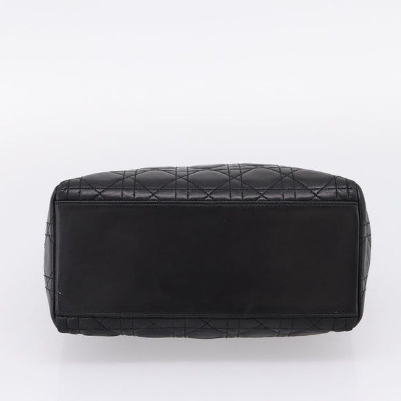 Christian Dior Canage Hand Bag Lamb Skin Black Gold Auth 208690A