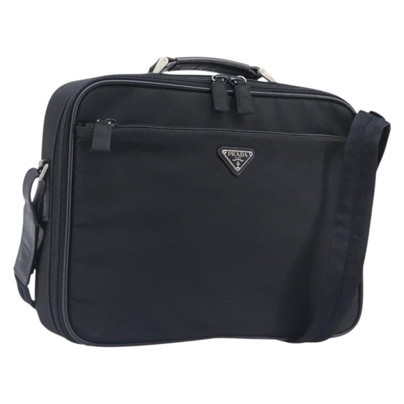 PRADA Business Bag Nylon 2way Black Silver Auth 208691A