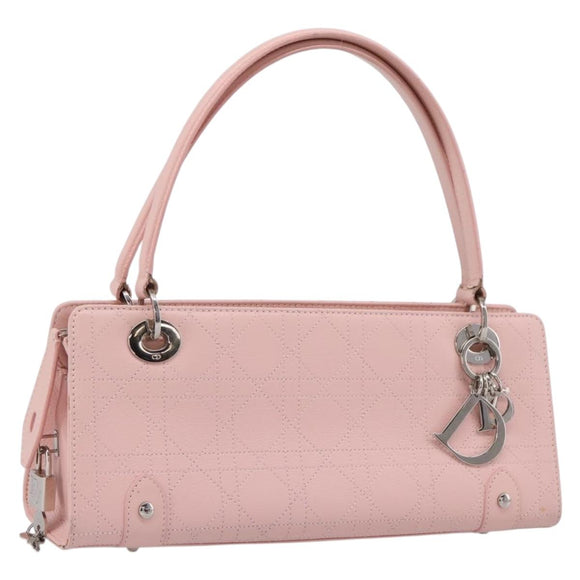 Christian Dior Canage Hand Bag Leather Pink Silver Auth 208692V