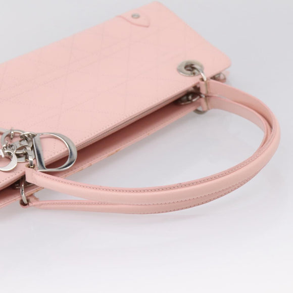 Christian Dior Canage Hand Bag Leather Pink Silver Auth 208692V