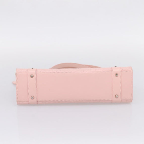Christian Dior Canage Hand Bag Leather Pink Silver Auth 208692V