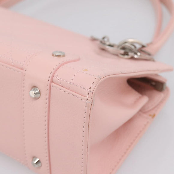 Christian Dior Canage Hand Bag Leather Pink Silver Auth 208692V