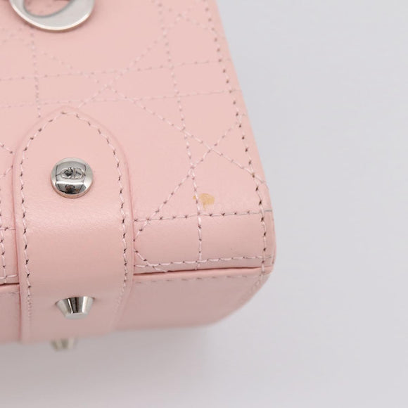 Christian Dior Canage Hand Bag Leather Pink Silver Auth 208692V