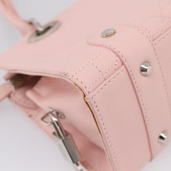 Christian Dior Canage Hand Bag Leather Pink Silver Auth 208692V