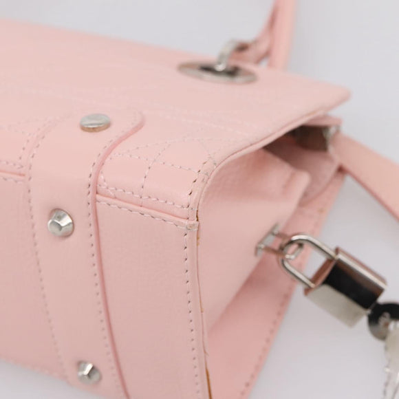 Christian Dior Canage Hand Bag Leather Pink Silver Auth 208692V