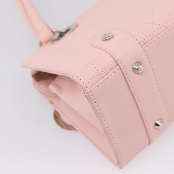 Christian Dior Canage Hand Bag Leather Pink Silver Auth 208692V
