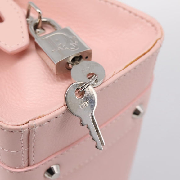 Christian Dior Canage Hand Bag Leather Pink Silver Auth 208692V