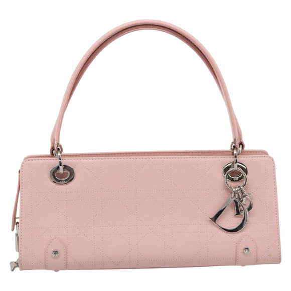 Christian Dior Canage Hand Bag Leather Pink Silver Auth 208692V
