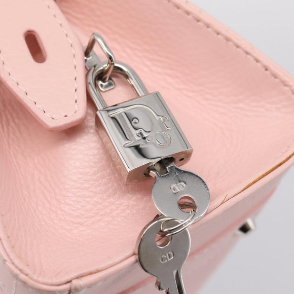 Christian Dior Canage Hand Bag Leather Pink Silver Auth 208692V