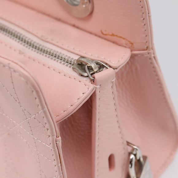 Christian Dior Canage Hand Bag Leather Pink Silver Auth 208692V