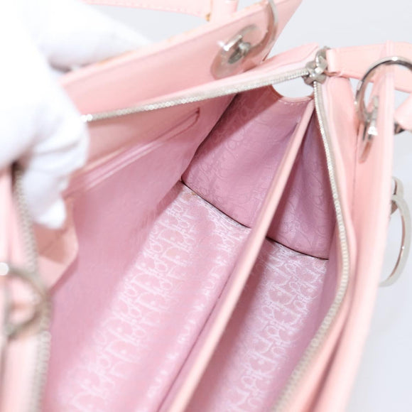Christian Dior Canage Hand Bag Leather Pink Silver Auth 208692V
